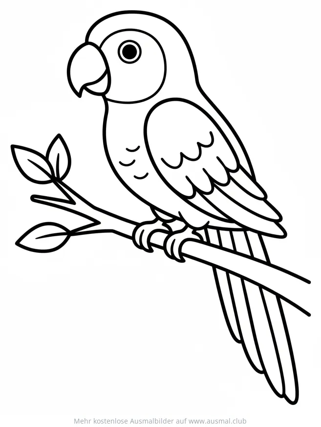 Papagei auf Ast Ausmalbild