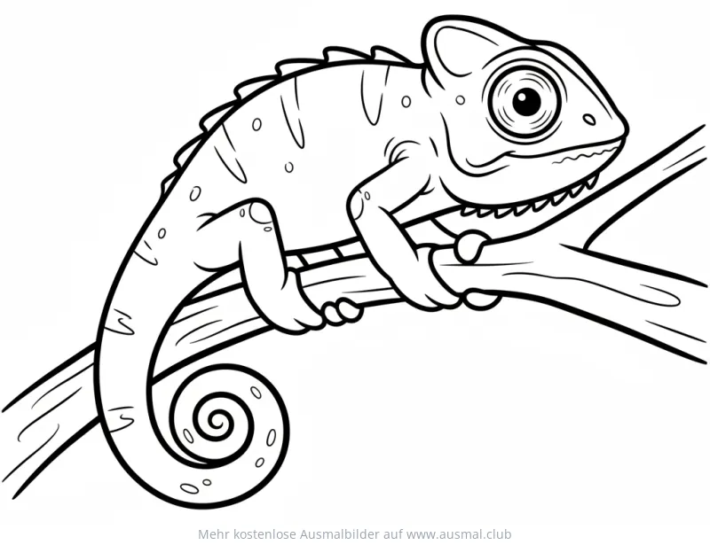 Chamäleon auf Ast Ausmalbild