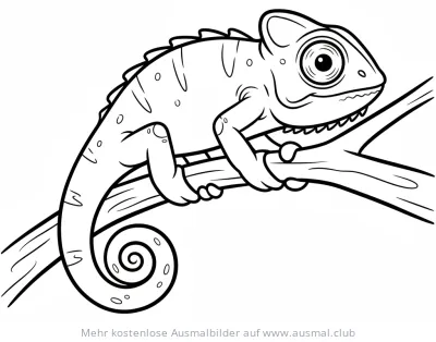 Chamäleon auf Ast Ausmalbild
