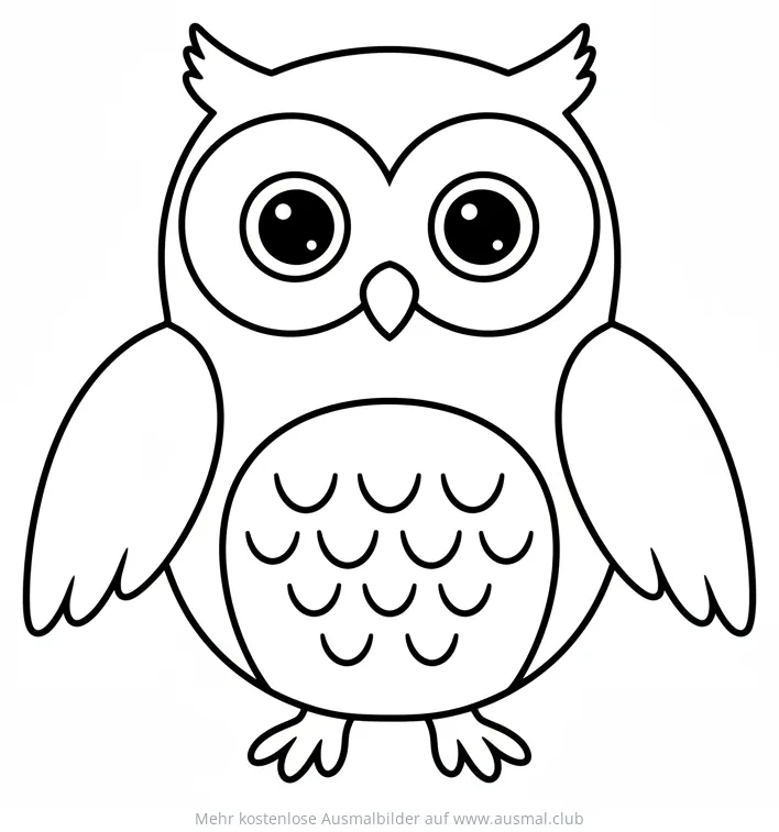 Freundliche Eule Ausmalbild mit großen Augen