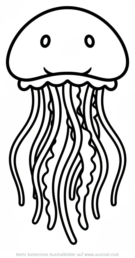 Freundliche Qualle Ausmalbild mit großen Augen und Tentakeln