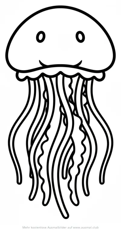 Freundliche Qualle Ausmalbild mit großen Augen und Tentakeln