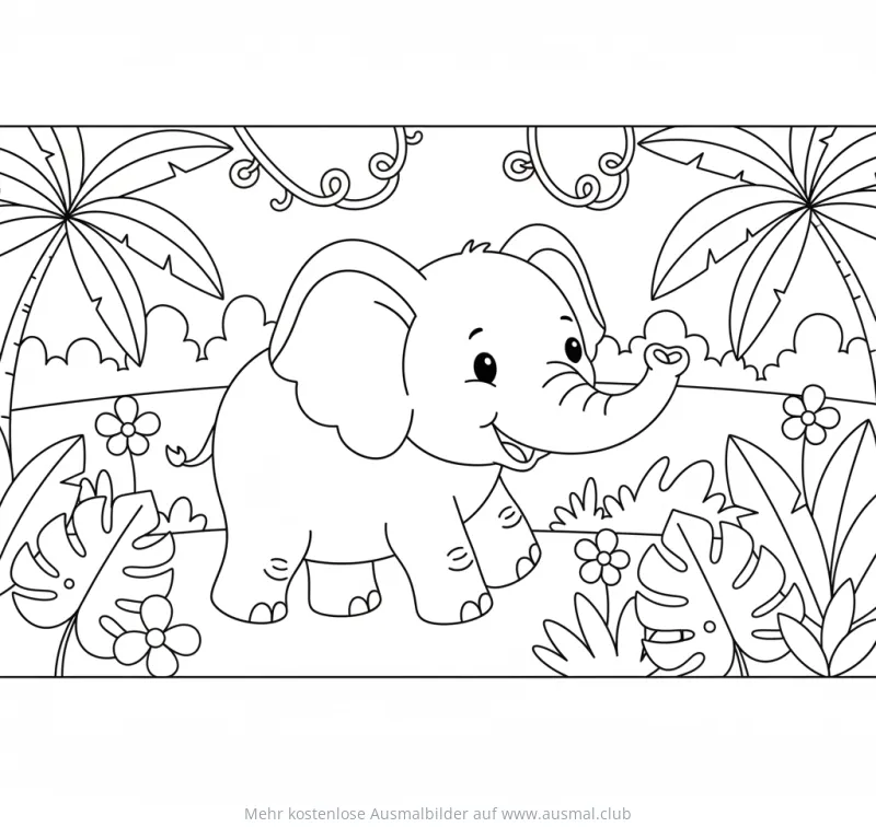 Freundlicher Elefant im Dschungel Ausmalbild