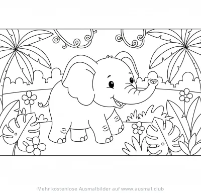 Freundlicher Elefant im Dschungel Ausmalbild