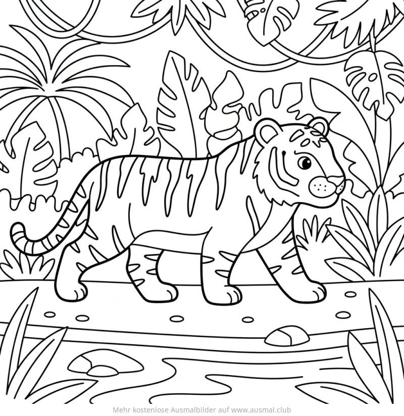 Tiger Ausmalbild im Dschungel