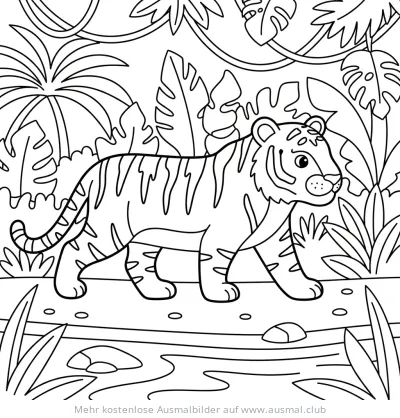 Tiger Ausmalbild im Dschungel