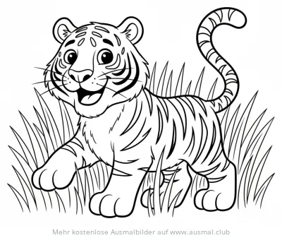 Freundlicher Tiger im hohen Gras Ausmalbild