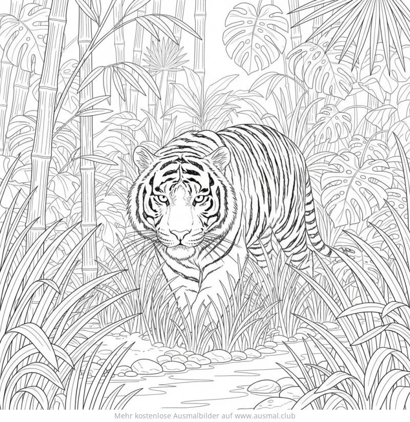 Tiger im Dschungel Ausmalbild
