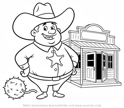 Sheriff vor Saloon Ausmalbild
