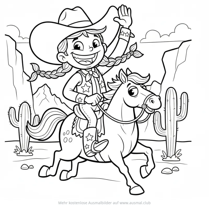 Cowgirl auf Pferd im Canyon Ausmalbild