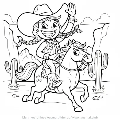 Cowgirl auf Pferd im Canyon Ausmalbild