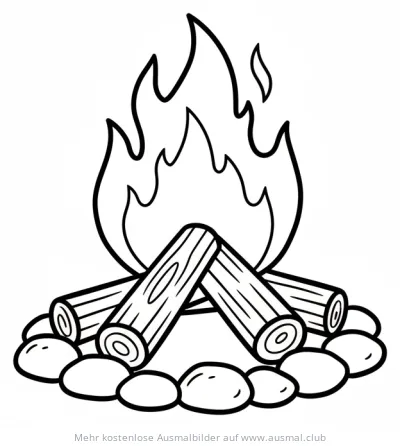 Lagerfeuer mit Holz und Steinen Ausmalbild