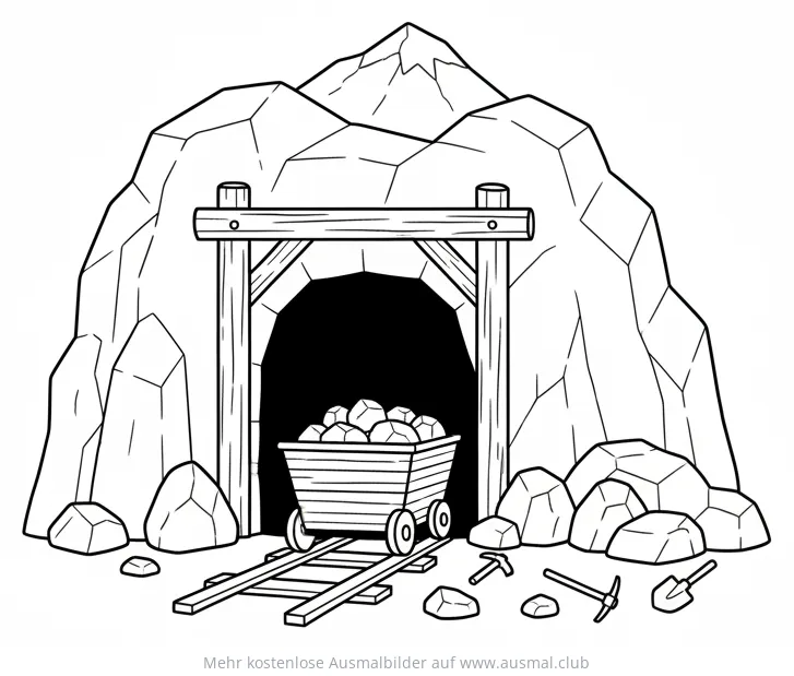 Goldmine mit Minenwagen Ausmalbild