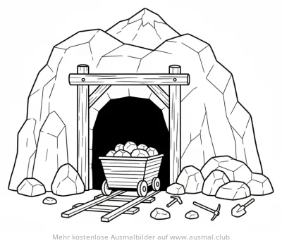 Goldmine mit Minenwagen Ausmalbild