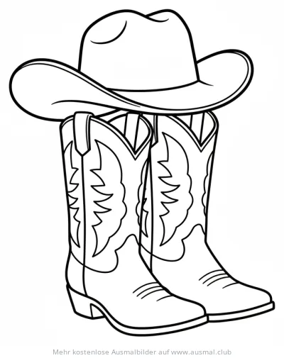 Cowboyhut und Cowboy Stiefel Ausmalbild