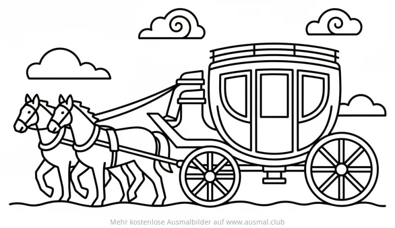 Postkutsche Ausmalbild mit zwei Pferden