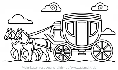 Postkutsche Ausmalbild mit zwei Pferden