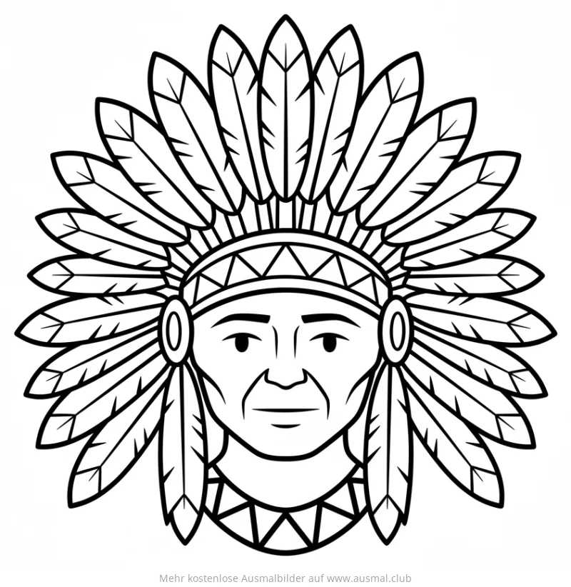 Indianer Häuptling mit Federschmuck Ausmalbild