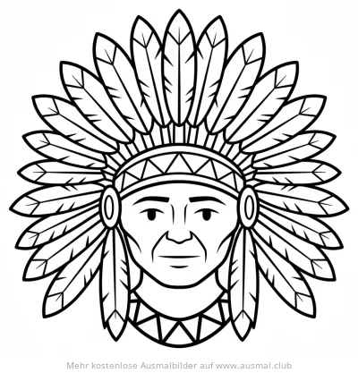 Indianer Häuptling mit Federschmuck Ausmalbild