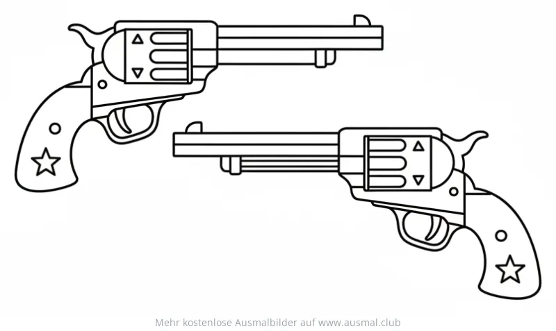 Zwei Revolver Ausmalbild im Wildwest-Stil
