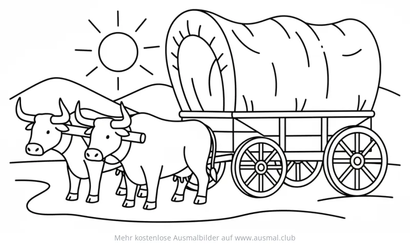 Ochsenwagen Ausmalbild im Wilden Westen