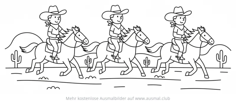 Cowboy Gruppe auf Pferden Ausmalbild