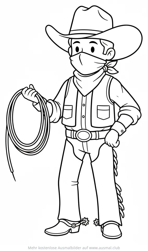 Maskierter Bandit Cowboy mit Lasso Ausmalbild