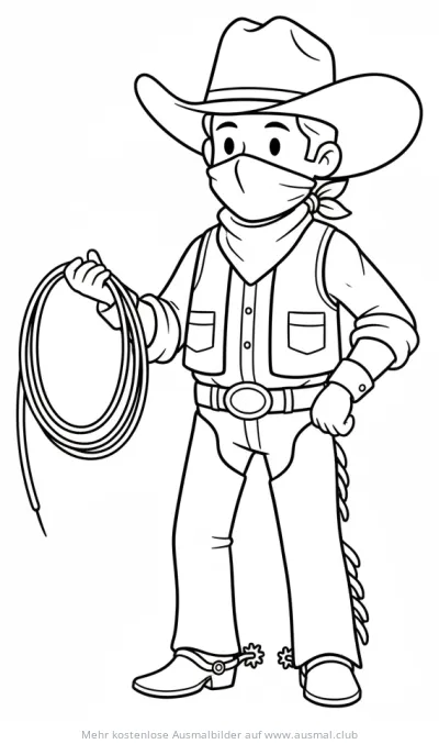 Maskierter Bandit Cowboy mit Lasso Ausmalbild
