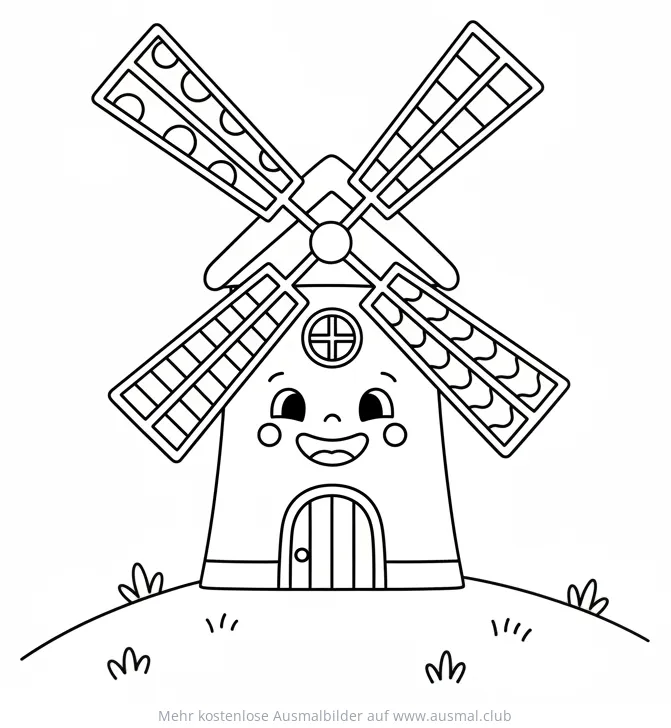 Freundliche Windmühle Cartoon Ausmalbild