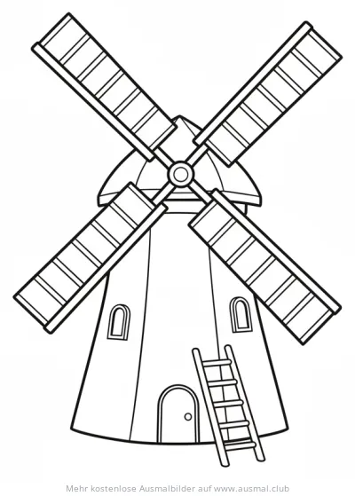 Windmühle mit Leiter Ausmalbild