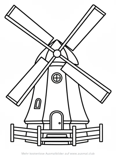 Windmühle Ausmalbild mit Zaun