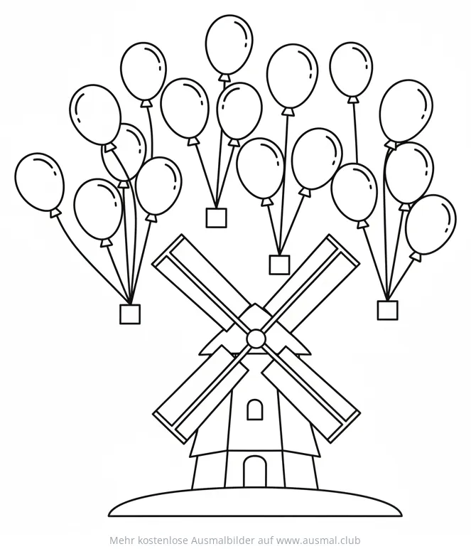 Windmühle mit vielen Ballons Ausmalbild