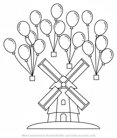 Windmühle mit vielen Ballons Ausmalbild