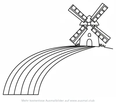Windmühle mit Regenbogenbrücke Ausmalbild