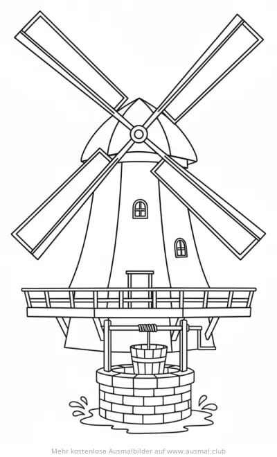 Windmühle mit Ziehbrunnen Ausmalbild