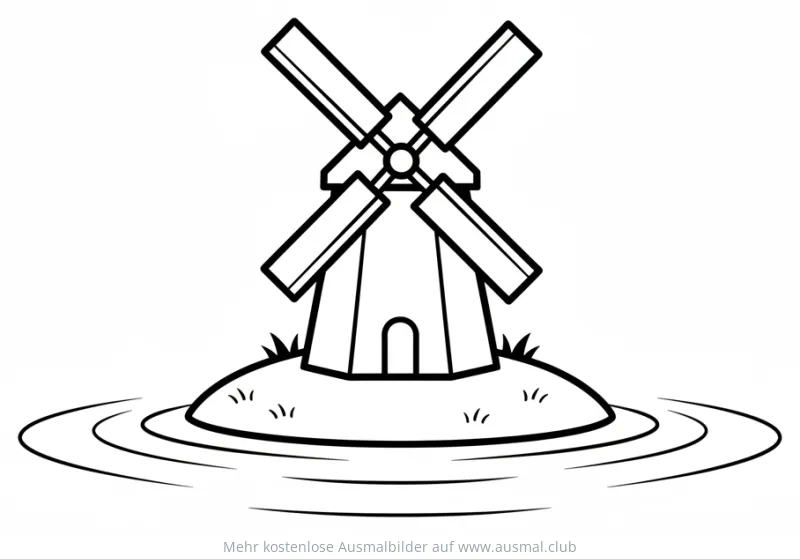 Windmühle auf Insel Ausmalbild