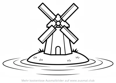 Windmühle auf Insel Ausmalbild
