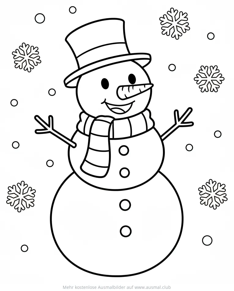 Schneemann mit Zylinder und Schal Ausmalbild