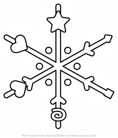 Schneeflocke Ausmalbild mit Stern, Herz und Kreisen