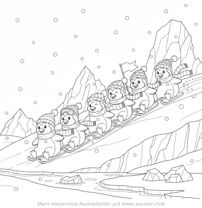 Pinguine fahren Ski Ausmalbild