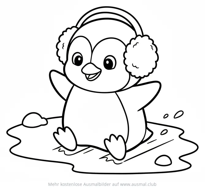 Pinguin mit Ohrenwärmern Ausmalbild im Winter