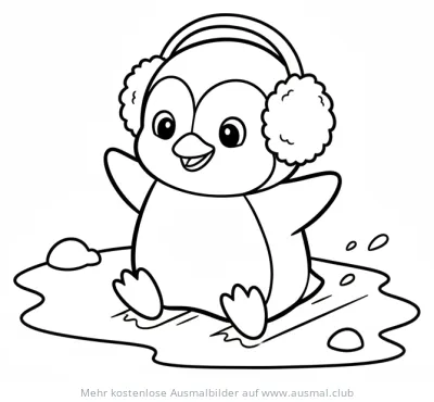 Pinguin mit Ohrenwärmern Ausmalbild im Winter
