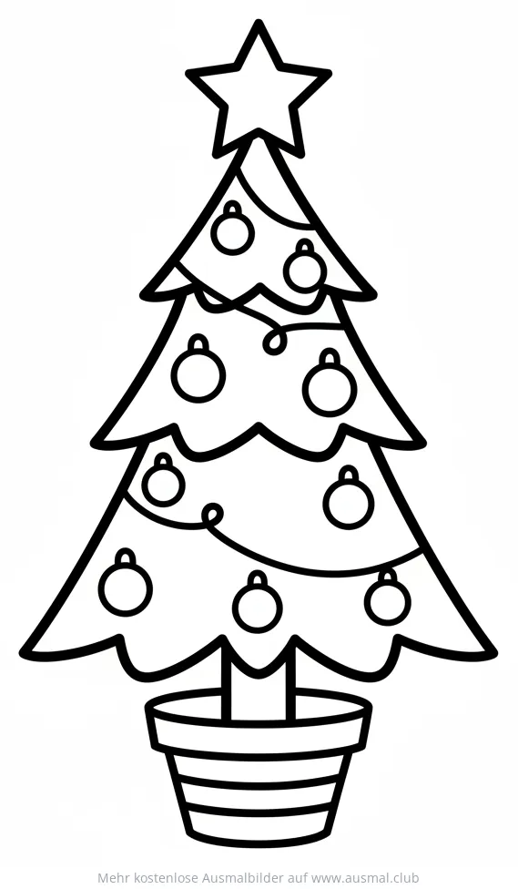 Weihnachtsbaum mit Stern und Kugeln Ausmalbild