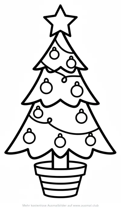 Weihnachtsbaum mit Stern und Kugeln Ausmalbild