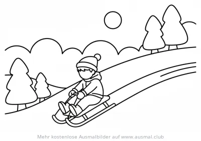 Junge fährt Schlitten Ausmalbild