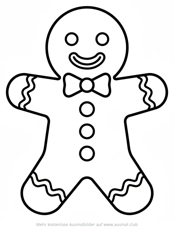 Freundlicher Lebkuchenmann Ausmalbild mit Fliege