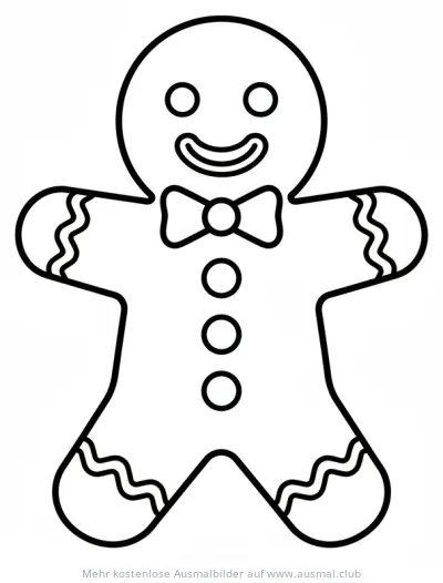 Freundlicher Lebkuchenmann Ausmalbild mit Fliege