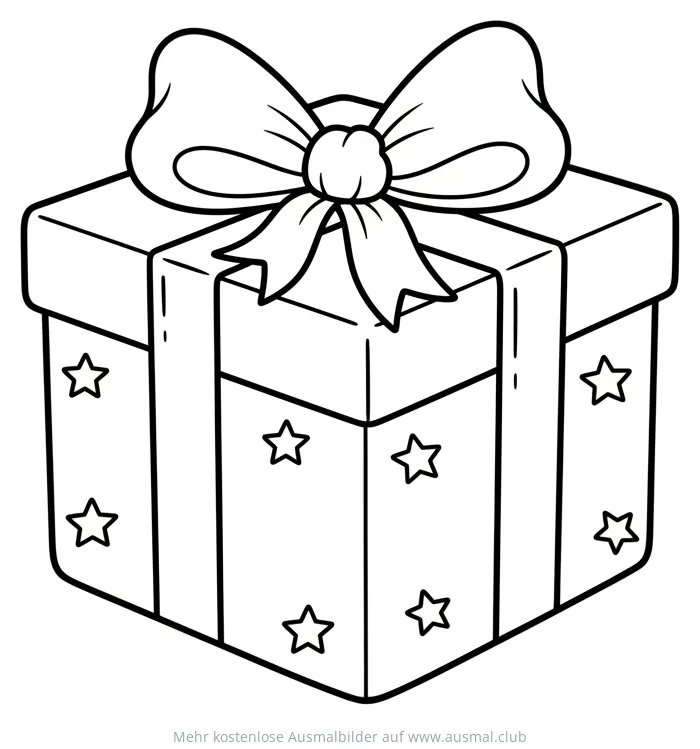 Geschenk mit Schleife und Sternen Ausmalbild