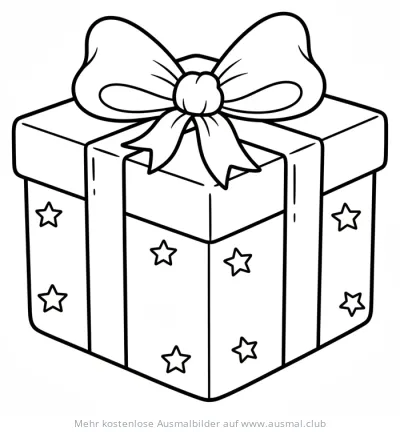 Geschenk mit Schleife und Sternen Ausmalbild