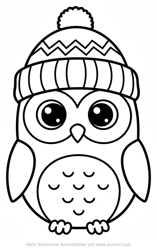 Niedliche Eule mit Wintermütze Ausmalbild
